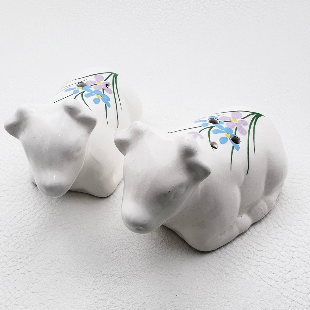 Vintage‎ Cow Salt Pepper Shakers Floral Painted Ceramic Farmhouse Country Chic
